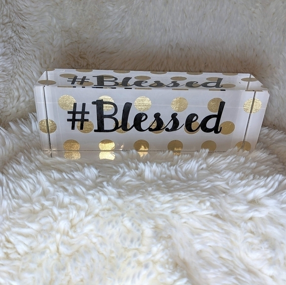 Acrylic #Blessed Gold Polka Dot Inspirational Home Office Decor - Picture 7 of 7